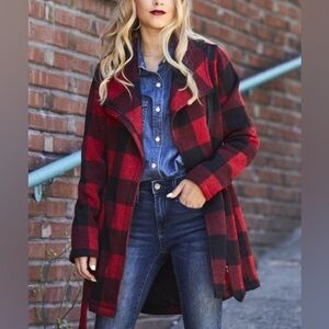 Buffalo plaid wrap jacket
